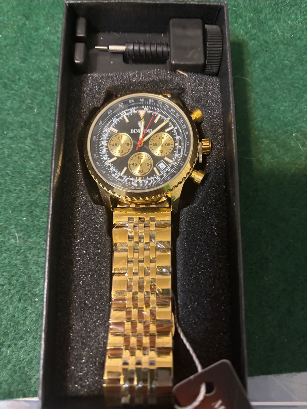 Binbond Gold Men's Chronograph Sports Watch - Black Dial